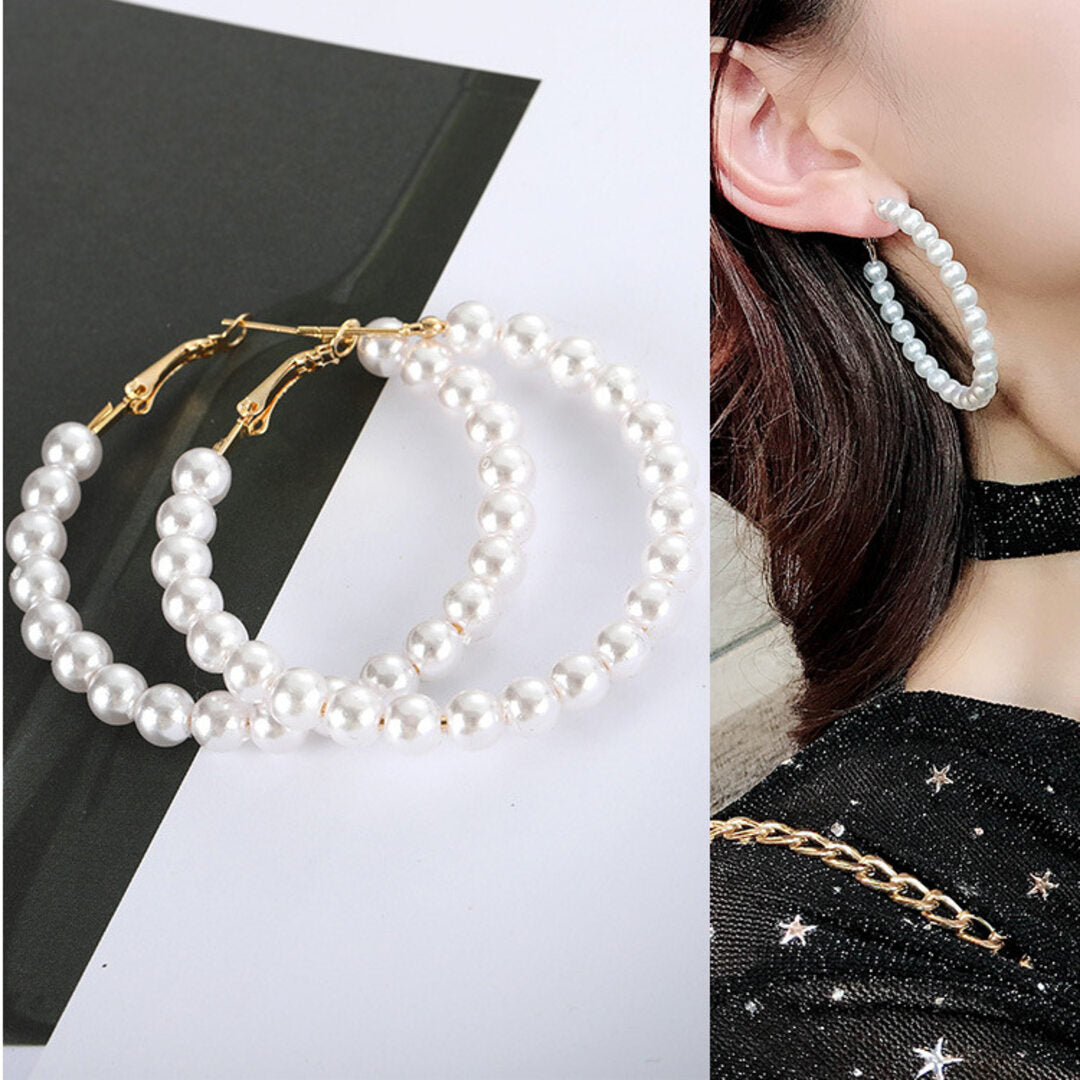 Korean Collection Pearl Hoop Earrings