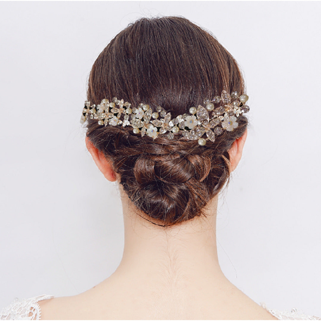 Proplady Bridal Zircons & Pearls Embellished Rose Gold Metal Hair Tiara