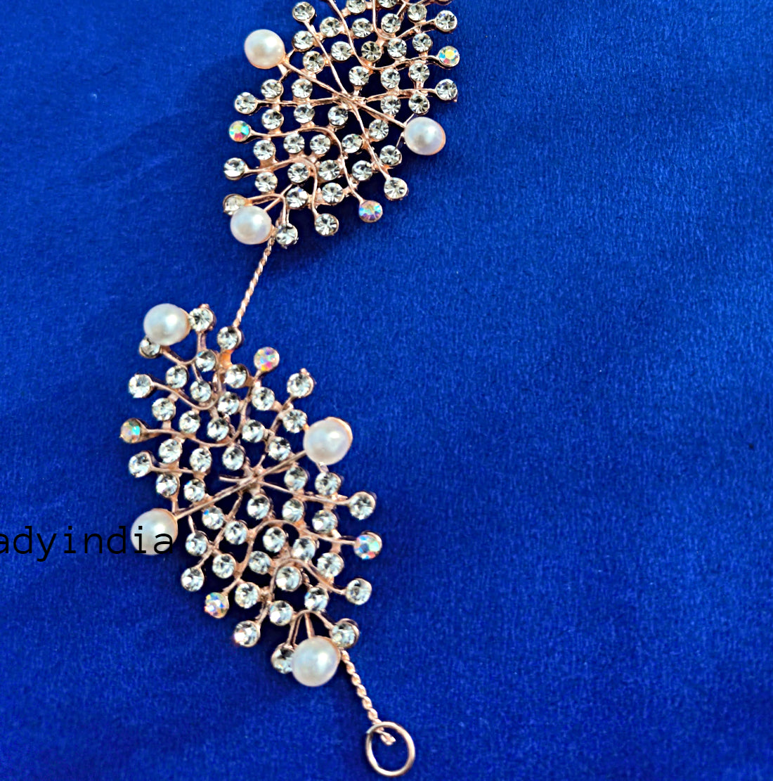 Bridal Zircons & Pearls Embellished Rose Gold Metal Hair Tiara