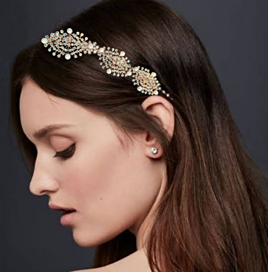 Bridal Zircons & Pearls Embellished Rose Gold Metal Hair Tiara