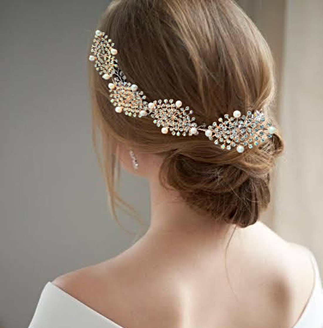 Bridal Zircons & Pearls Embellished Rose Gold Metal Hair Tiara