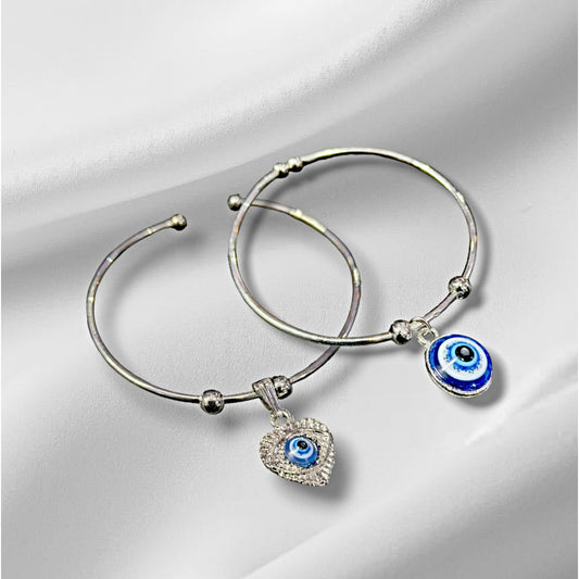 Proplady Bling (Set of 2) Silver Evil Eye Bracelet/Anklet Set