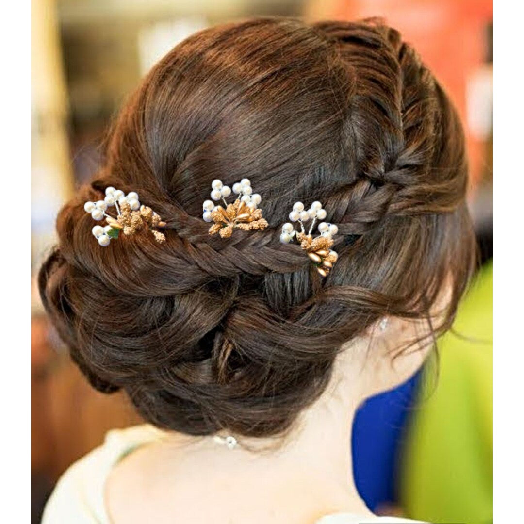 Bridal Combo (Set of 3) White Roses Bridal Bun Juda Sticks