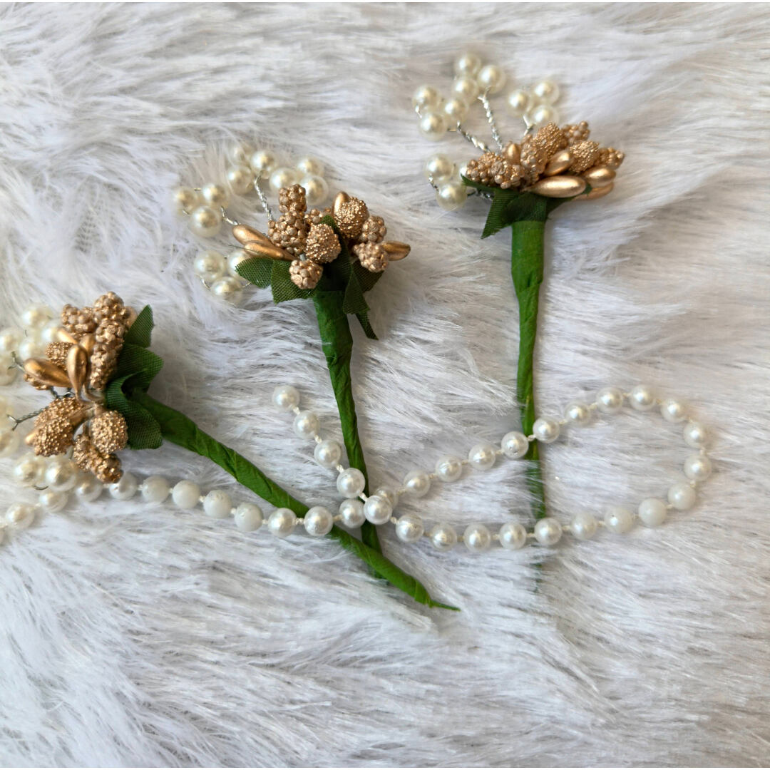 Bridal Combo (Set of 3) White Roses Bridal Bun Juda Sticks