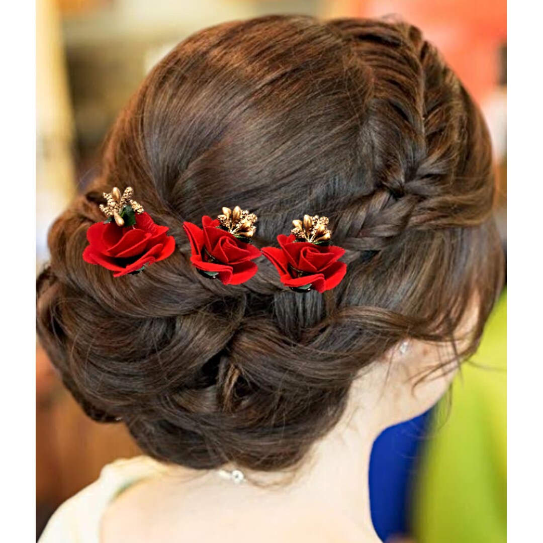 Bridal Combo (Set of 3) Red Roses Bridal Bun Juda Stick Pins