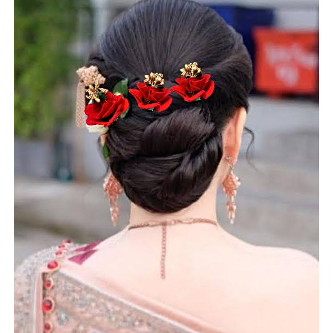 Bridal Combo (Set of 3) Red Roses Bridal Bun Juda Stick Pins