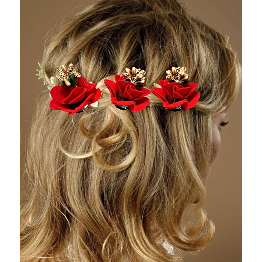 Bridal Combo (Set of 3) Red Roses Bridal Bun Juda Stick Pins