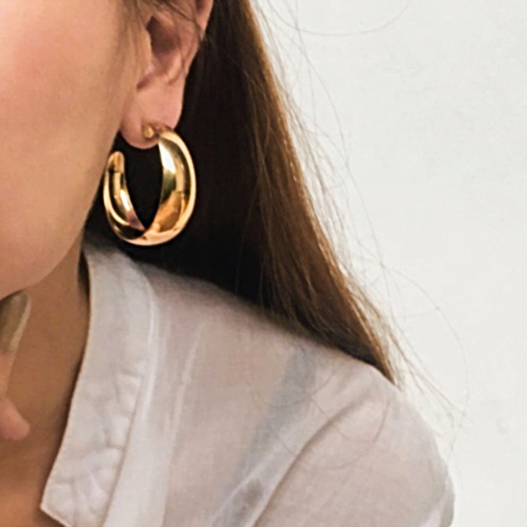 Korean Collection Golden Hoop Earrings