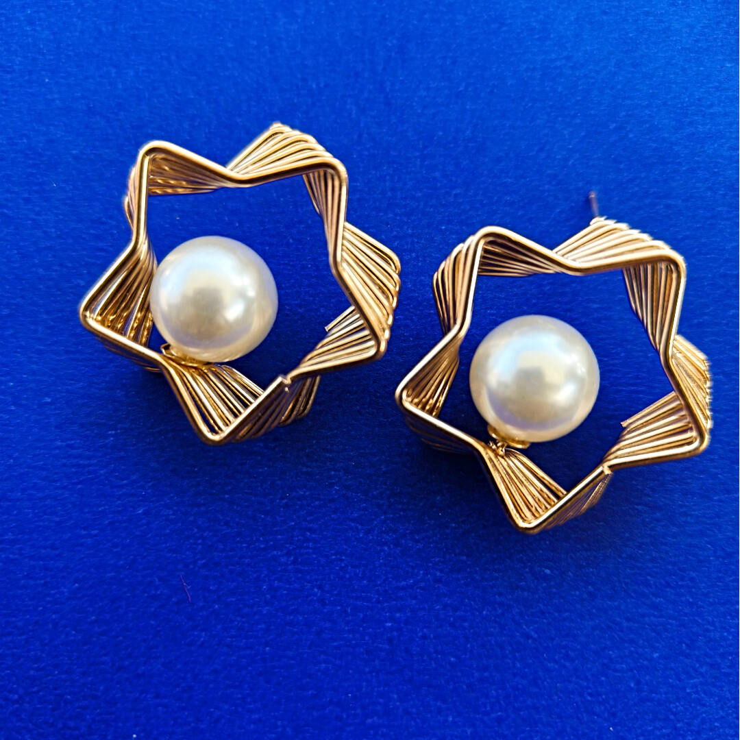 Korean Collection Bling Star Stud Pearl Earrings