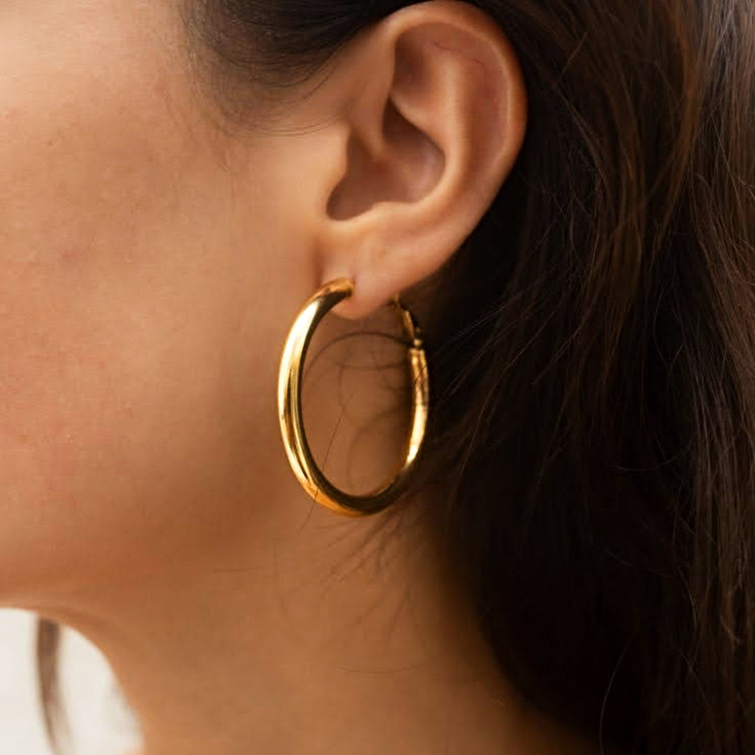 Korean Collection Golden Hoop Earrings