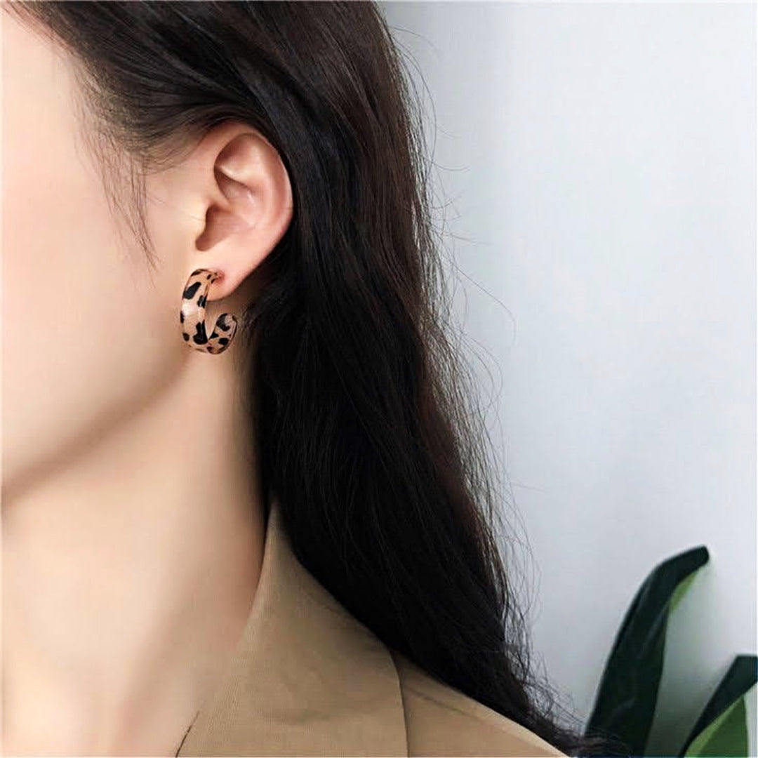 Korean Collection Tiger Print Hoop Earrings