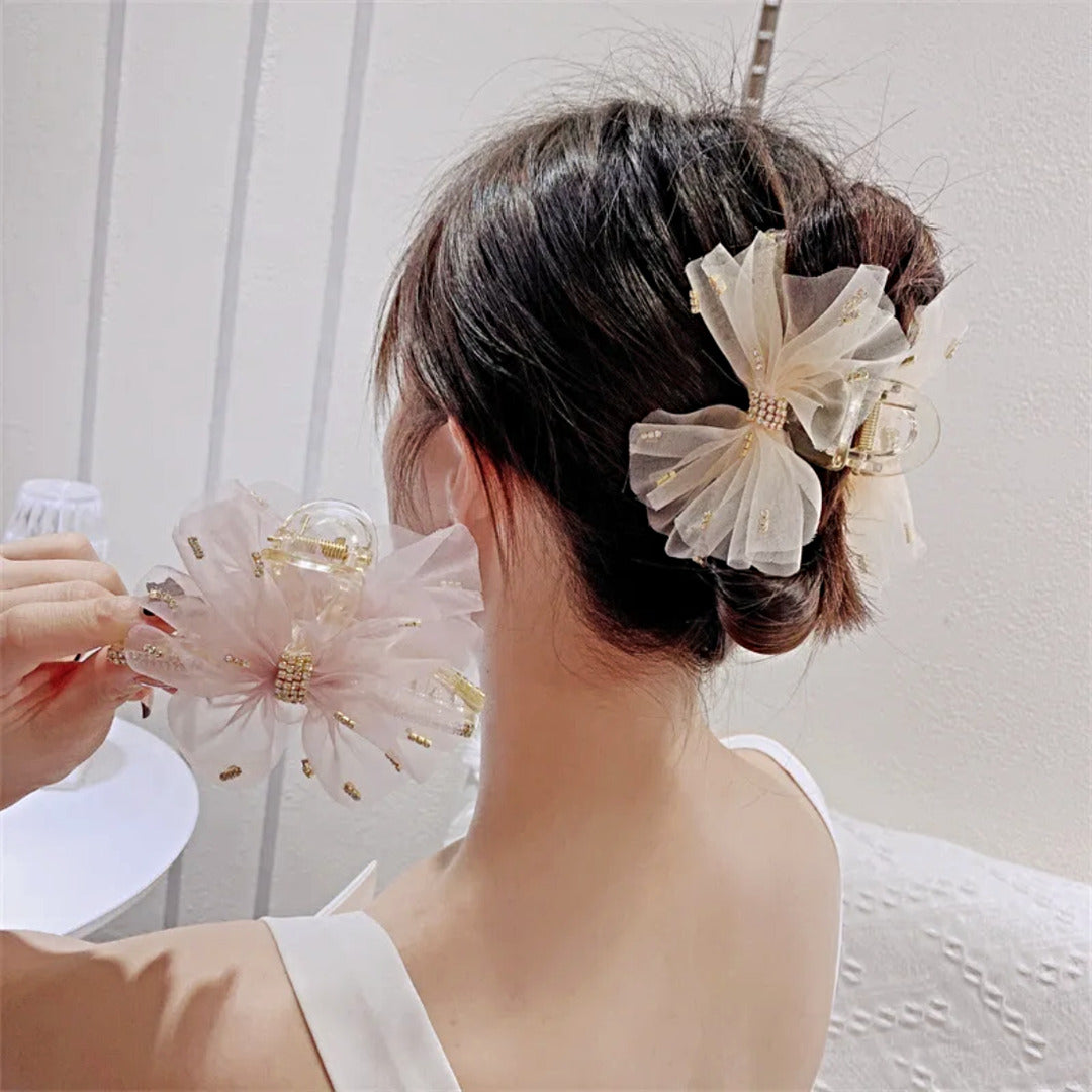 Proplady Voguish Wide Embellished Organza Bow Hair Claws Clip