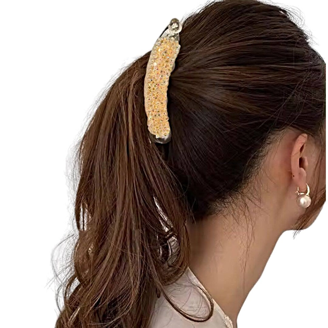 Proplady (Set of 2) Stylish Crystals Embellished Banana Hair Clips