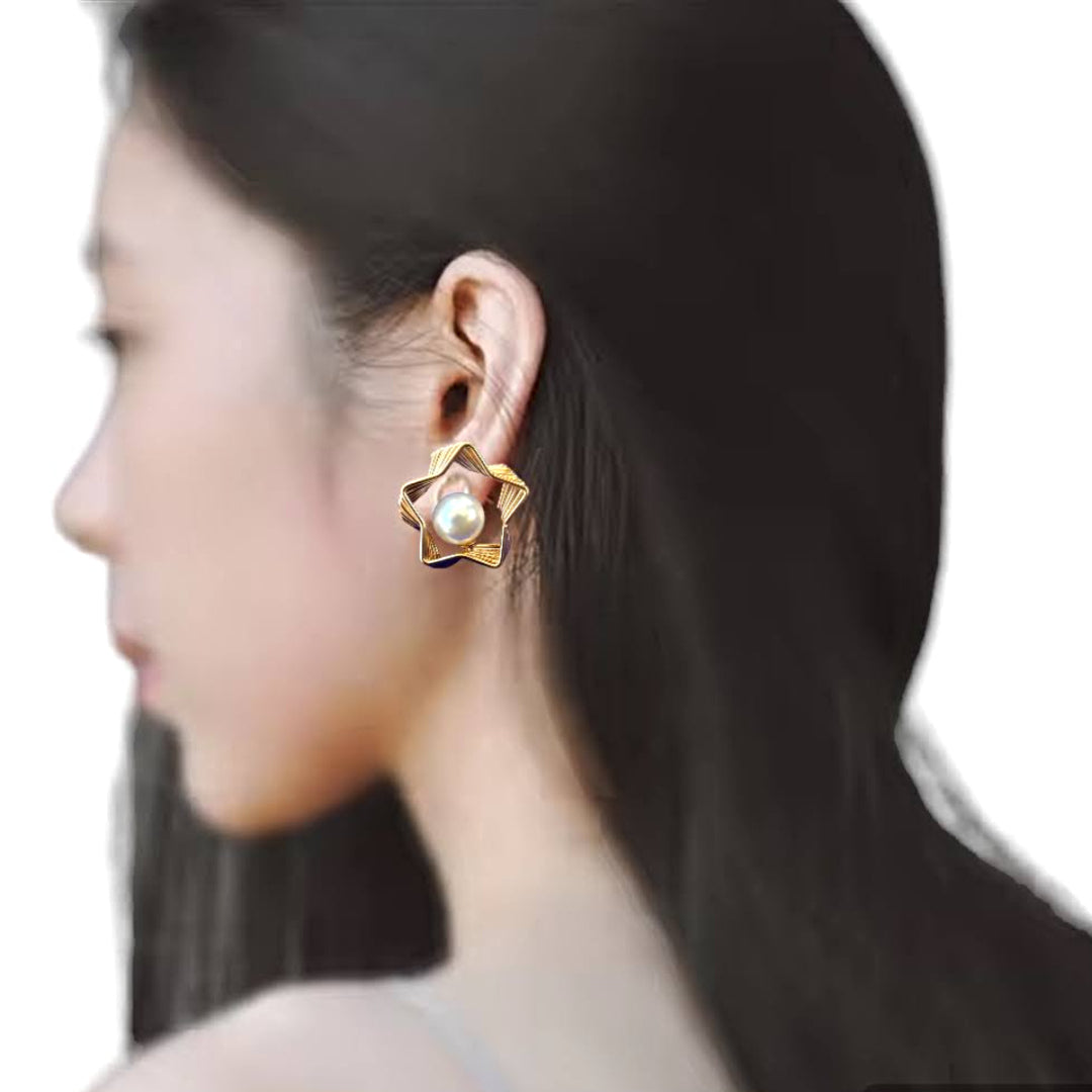 Korean Collection Bling Star Stud Pearl Earrings