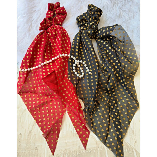 Voguish Combo (Set of 2) Ponytail Foil Print Scarf Scrunchies