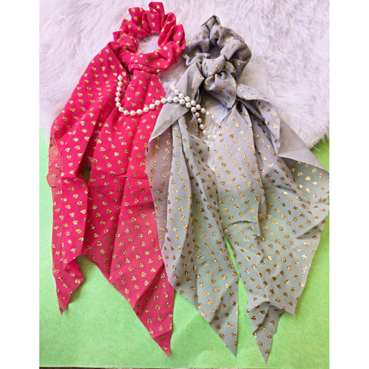 Voguish Combo (Set of 2) Ponytail Foil Print Scarf Scrunchies