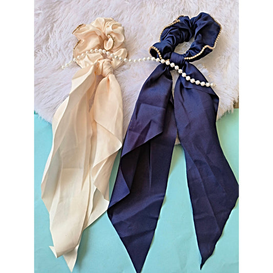 Voguish Combo (Set of 2) Embellished Satin Scarf Scrunchies