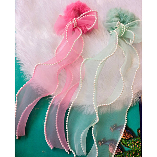 Voguish Combo (Set of 2) Embellished Long Tail Organza Scrunchies