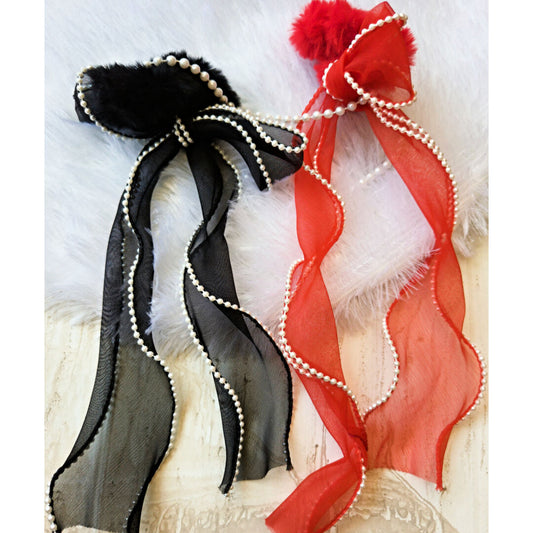 Voguish Combo (Set of 2) Embellished Long Tail Organza Scrunchies