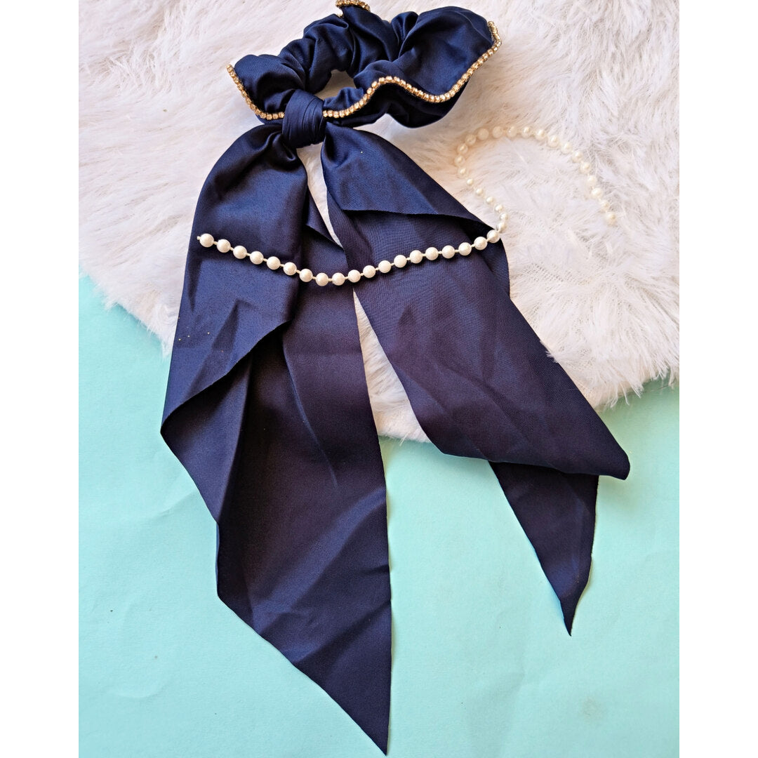 Voguish Combo (Set of 2) Embellished Satin Scarf Scrunchies