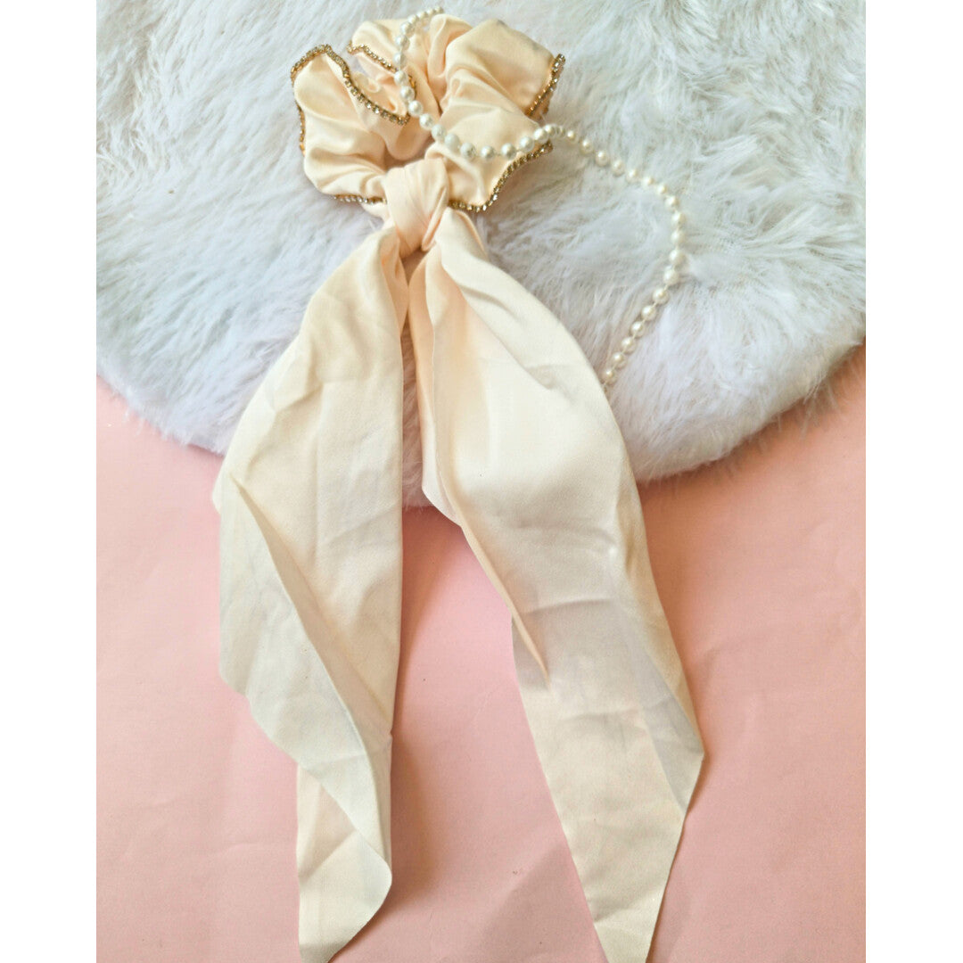 Voguish Combo (Set of 2) Embellished Satin Scarf Scrunchies