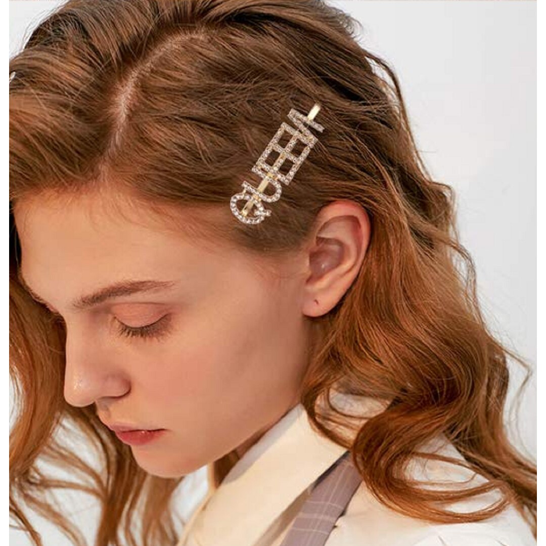 Proplady Stylish Embellished QUEEN Letter Hair Pins