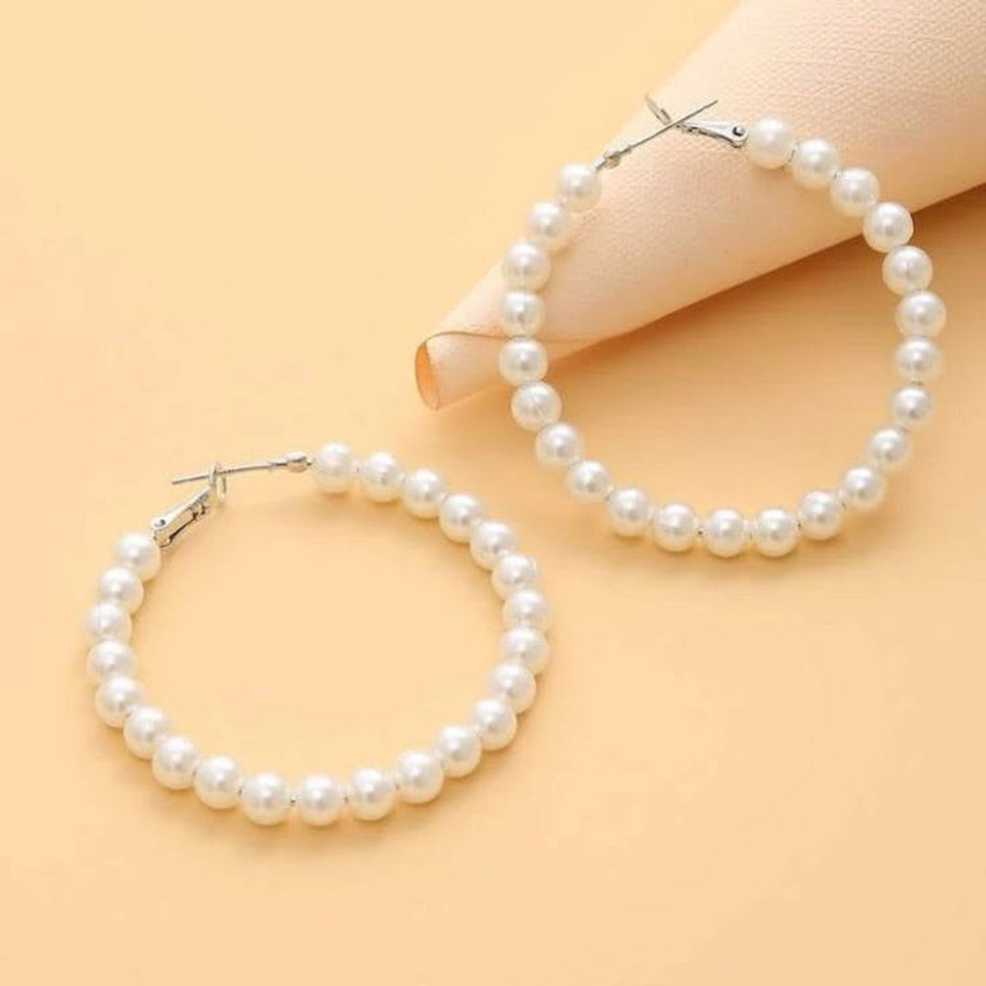 Korean Collection Pearl Hoop Earrings