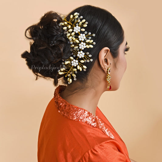 Proplady Wedding Hair Embellished Gold Bun Clip, Hair Tiara