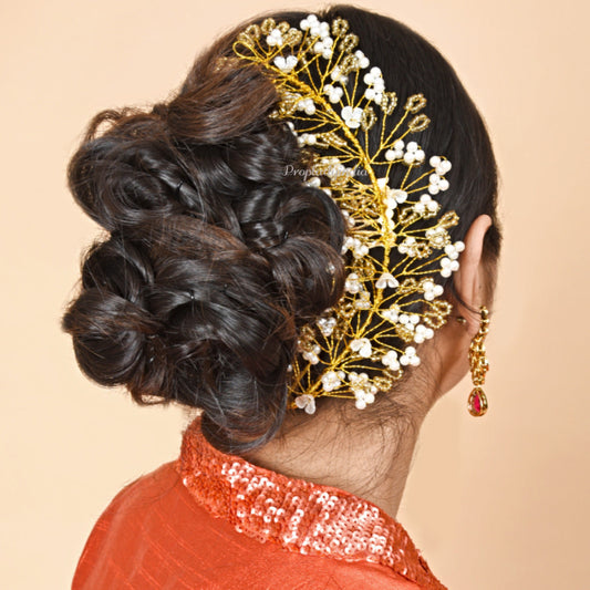 Proplady Wedding Hair Embellished Gold Bun Clip, Hair Tiara