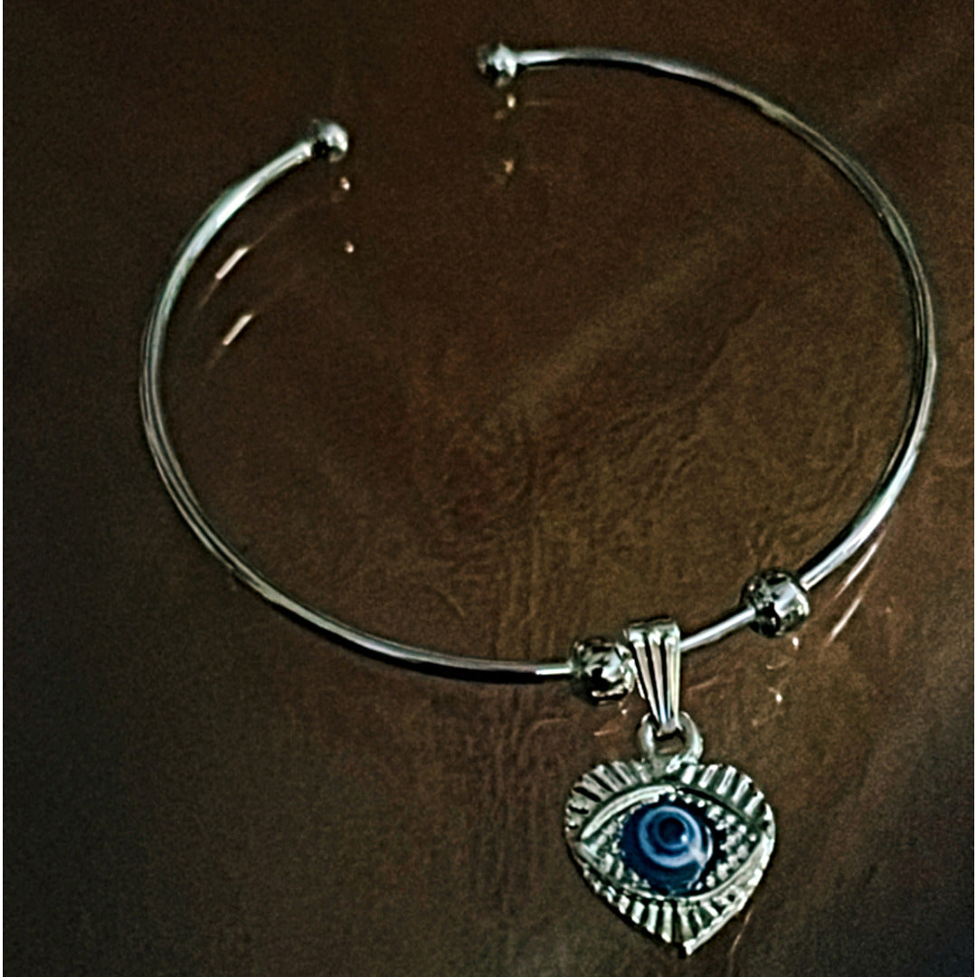 Proplady Bling Silver Evil Eye Bracelet cum Anklet kada Bangle