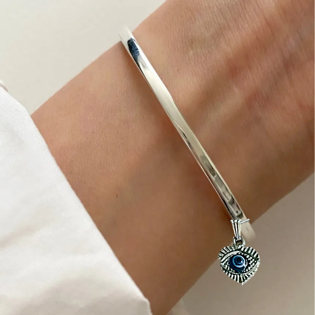 Proplady Bling Silver Evil Eye Bracelet cum Anklet kada Bangle