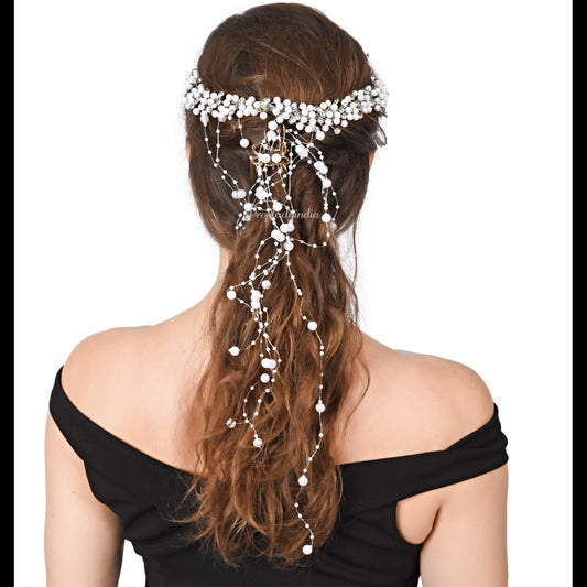 Proplady Voguish Embellished Silver Tiara With Long Tassel