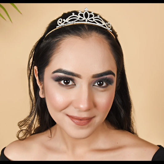 Proplady Wedding Tiara Silver Embellished Wide Bridal Crown