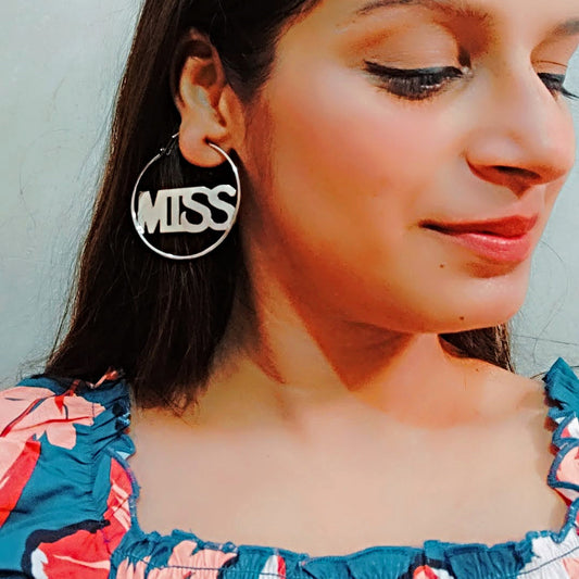 Proplady Stylish MISS Tunnel Hoops Earrings, Silver Hoop Earrings