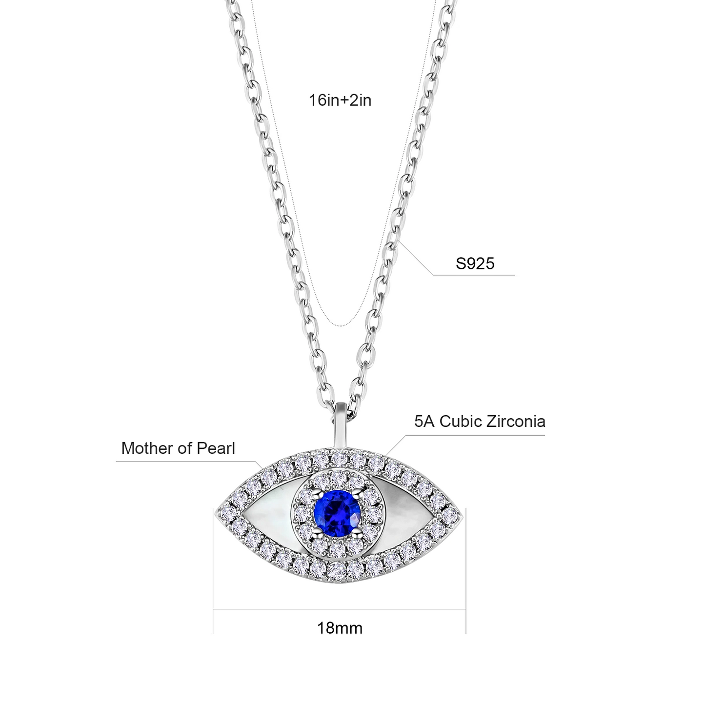 Proplady Bling Collection Evil Eye Silver Chain with Pandent