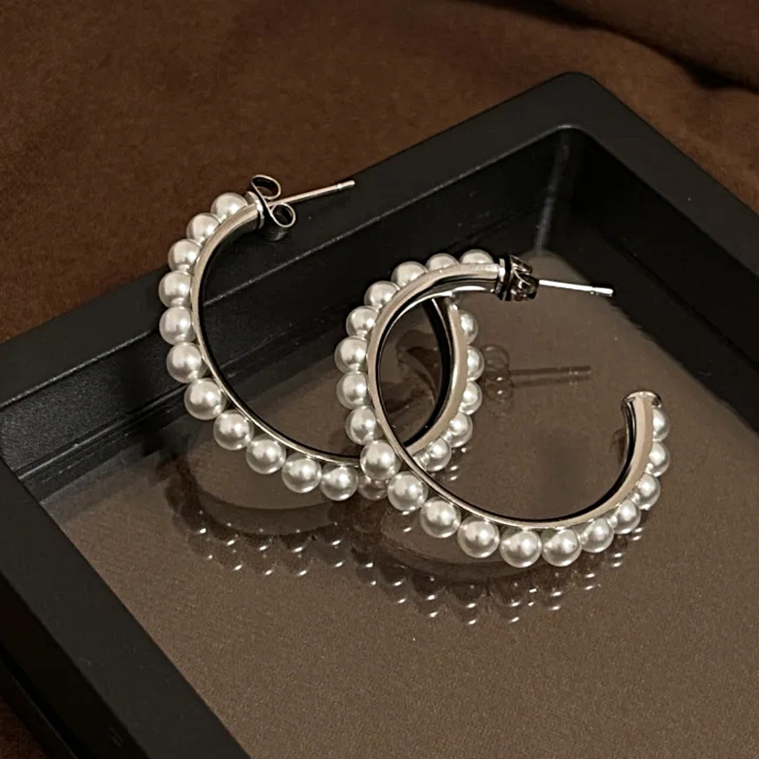 Proplady Stylish Big Pearl Embellished Oversized Hoops Earrings