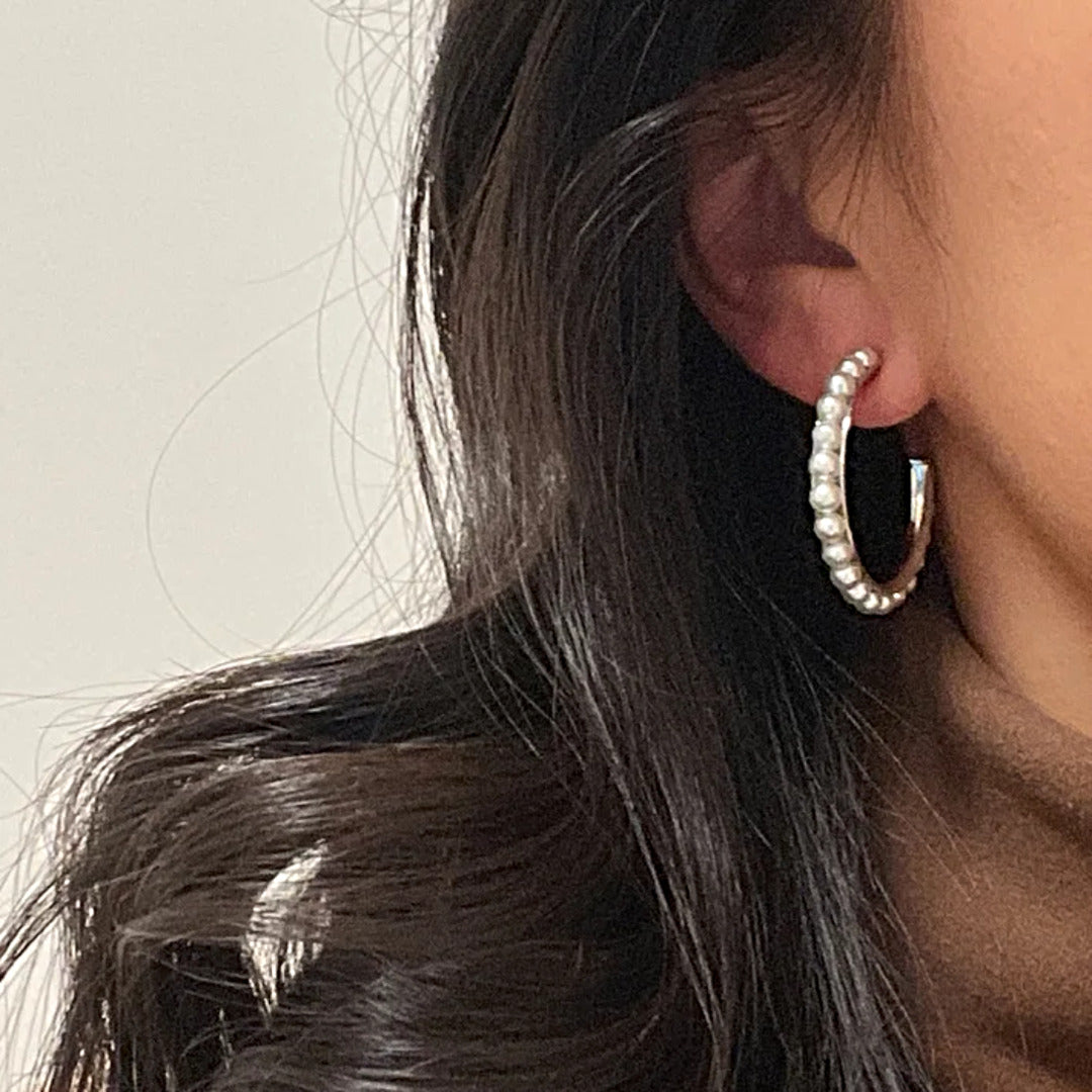 Proplady Stylish Big Pearl Embellished Oversized Hoops Earrings