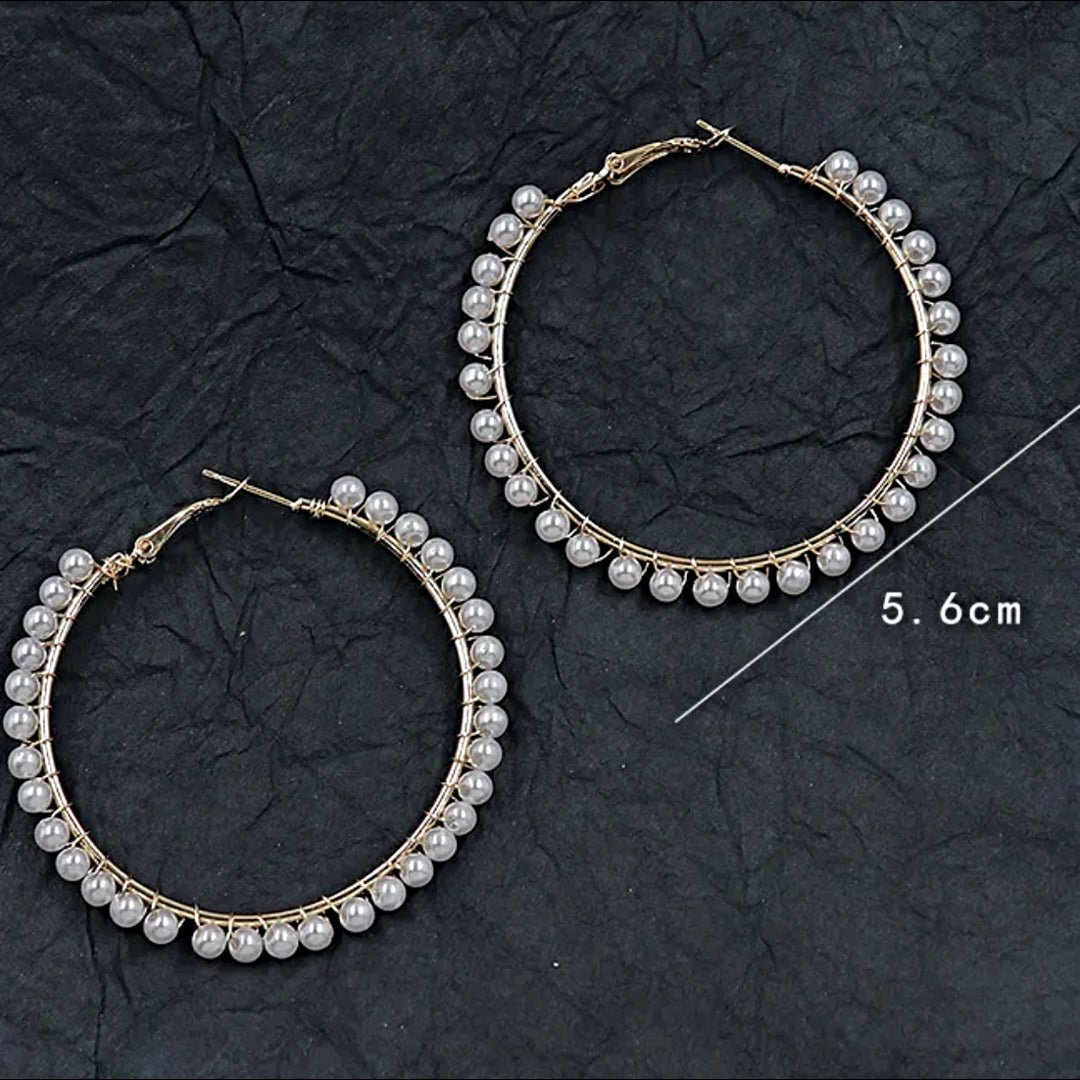 Proplady Stylish Big Pearl Embellished Oversized Hoops Earrings